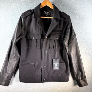 Kill City Militia Jacket Mens Large Black Pockets Unity Wax Sleeve‎ Notch Collar